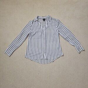 Worthington Women's Black and White Striped Button Up Shirt, Petite Small